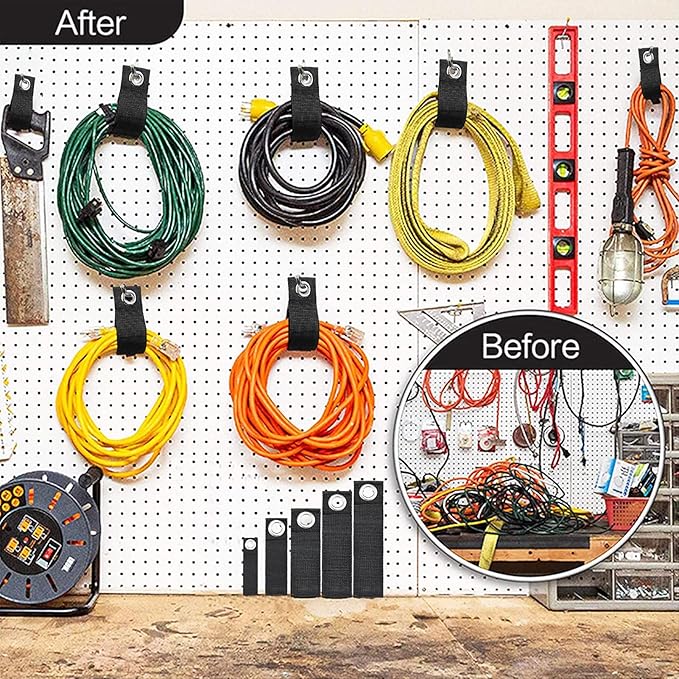 Zkptops 10Pcs Extension Cord Holder Organizer Heavy Duty Storage Straps Hook and Loop Cable Straps Hanger Garage Storage Accessories Wrap Rope Organizer for Hanging Cables Hoses Ropes and Tools