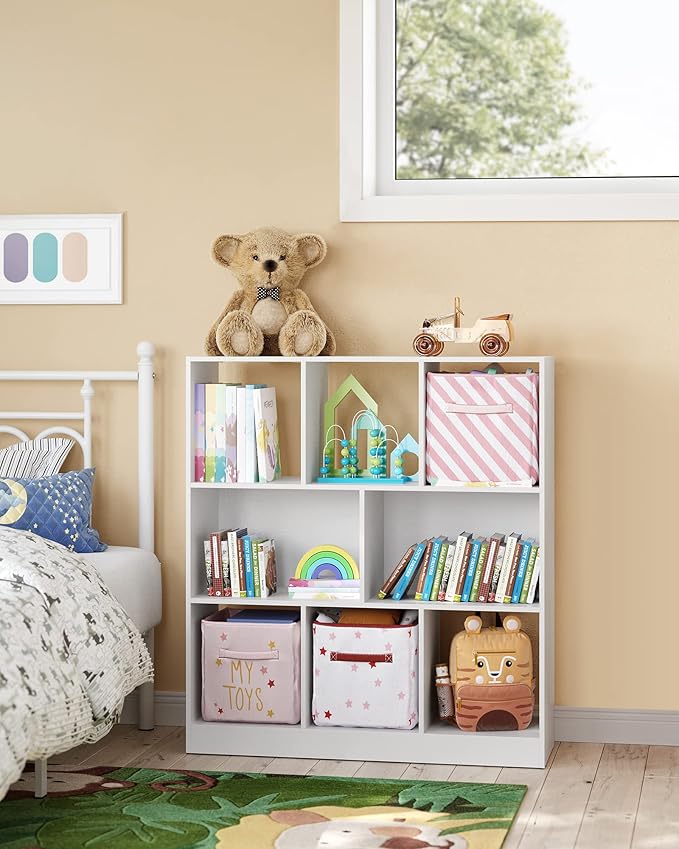 VASAGLE Bookcase, Bookshelf, Freestanding Storage Unit, 8 Open Compartments, Used Horizontally, Vertically, Upside Down, 11 x 35.4 x 39.4 Inches, for Living Room, Study, Office, Cloud White ULBC55WT