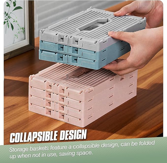 2-Pack Foldable Crates, Plastic Storage Baskets Crate for Organizing, Collapsible Storage Crates for Home Kitchen Classroom Office Bedroom Bathroom (12''x8.07''x4.92'', Blue)