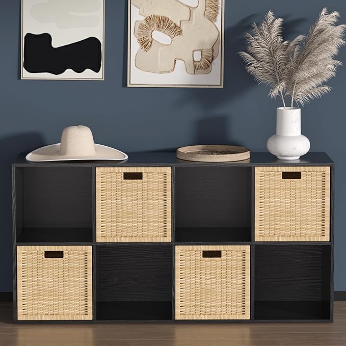 Wooden 8 Cube Storage Organizer with Closed Back Panel,White Cube Shelf Cubby Storage Organizers with Compartments for Living