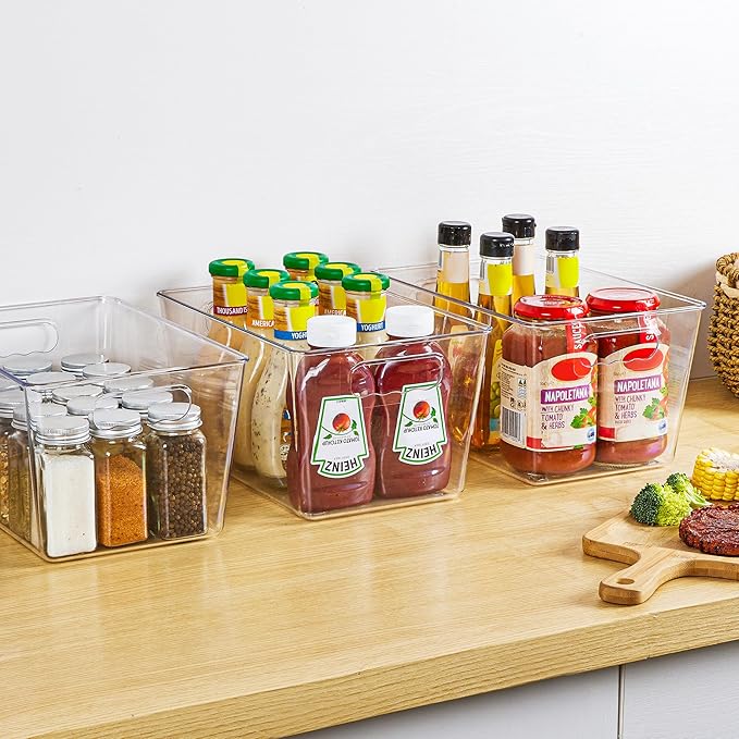 YIHONG Clear Pantry Storage Organizer Bins, 10 Pack Plastic Food Storage Bins with Handle for Kitchen,Refrigerator, Freezer,Cabinet Organization and Storage