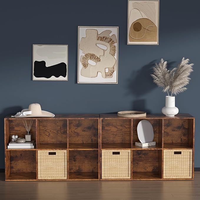 Wooden 6 Cube Storage Organizer with Closed Back Panel,White Cube Shelf Cubby Storage Organizers with Compartments for Living