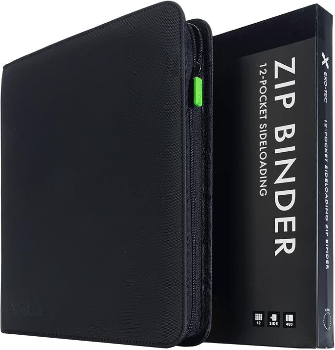 Vault X 12 Pocket Trading Card Zip Binder, 480 cards, Premium Exo-Tec Album Material, 20 Side-Loading Pages, Folder for Collectible Card Games, Sports, TCG (Black)