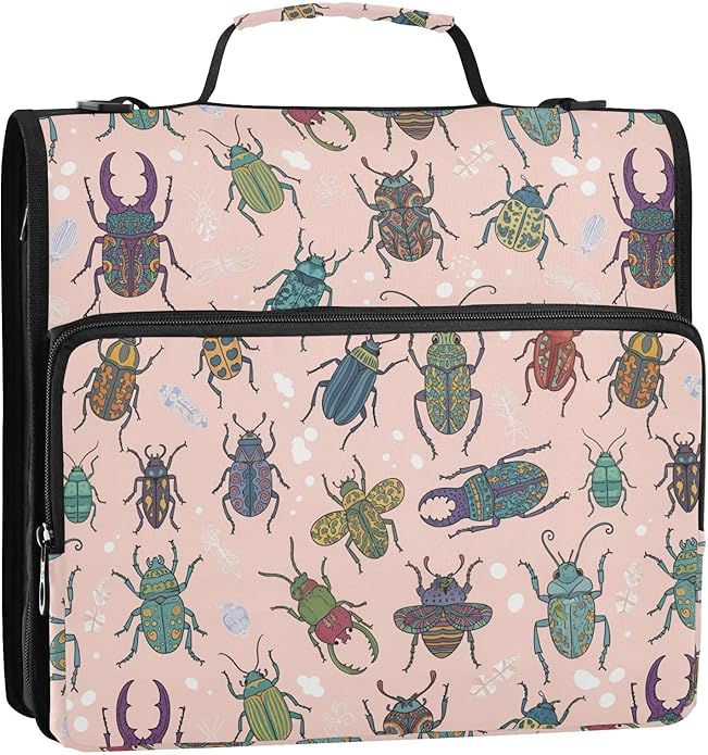 Zipper Binder Bag 3 Ring File Folder Portfolio Organizer Zippered Binder Bags with Strap Fits Laptop Women Men