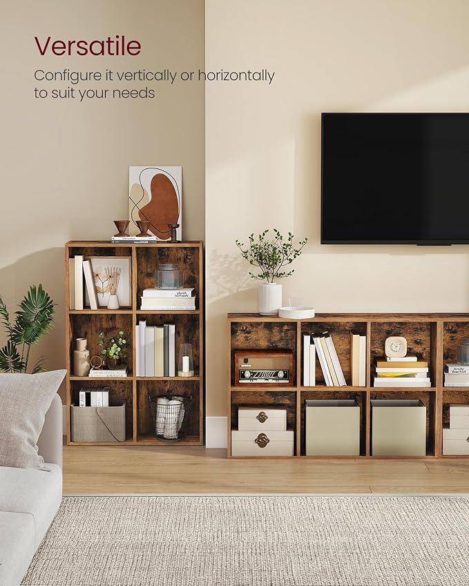 VASAGLE Custos Collection - Bookshelf, Bookcase, Cube Shelf with 6 Compartments, 9.4 x 25.8 x 38.6 Inches, Storage Shelf, for Living Room, Home Office, Dining Room, Rustic Brown ULBC423K01