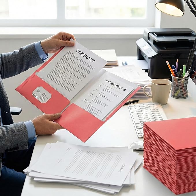 Zzrywuty File Folders with Pockets Letter Size，25-Pack Paper Folders with Card Slot，Two Pocket Folders for School Students，Businessmen，Home and Office Workers（Pink）