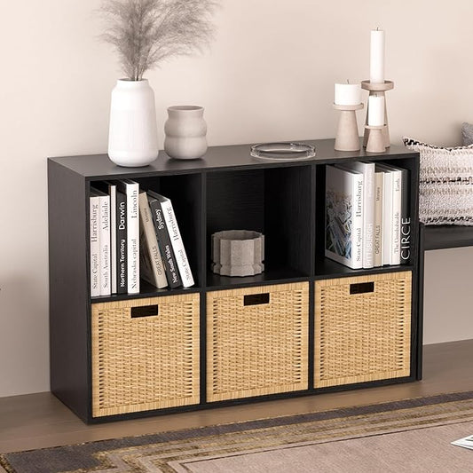 Wooden 6 Cube Storage Organizer with Closed Back Panel,White Cube Shelf Cubby Storage Organizers with Compartments for Living