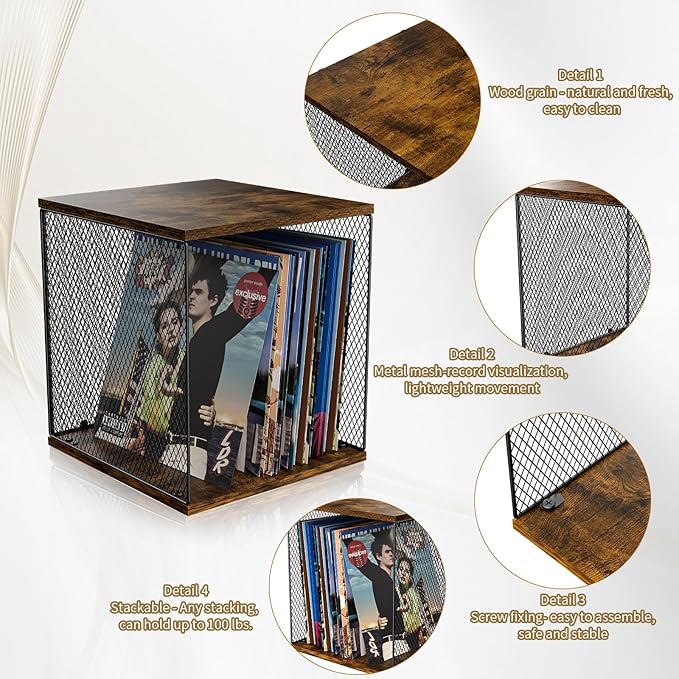 1 Cube Record Holder Vinyl Record Storage Furniture,DIY Stackable 40-55 Records Visualize Record Holder Album Storage Box Cube Wooden Organizer Crate Records Cabinet Record Vinyl Storage