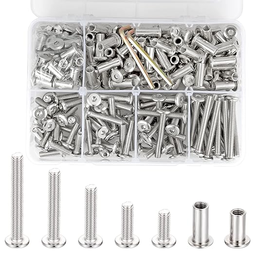 100 Sets M6 Binding Screws Posts Countersunk Rivet Socket Cap - Silver 304 Stainless Steel Hex Connecting Bolts Cap for Baby Bed Furniture, Leather Saddles Purses Belt Repair (M6 Set)