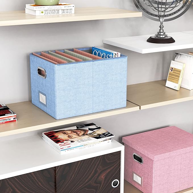 2 Pack File Storage Organizer, Filing Box, Portable File Box with Lid, Fit for Letter/Legal File Folder Storage, Document Organizer, Sky-blue