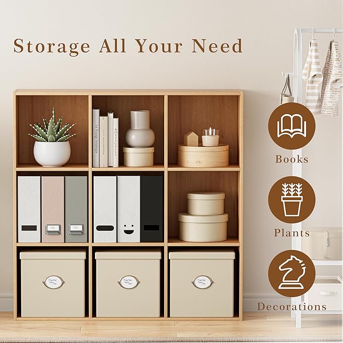 Wooden Storage Organizer with Closed Back Panel, 11in Cube Shelf Opening, Bookshelf, Display Shelf,Closet Cabinet for Home and Office (Natural Oak, 9-Cube 35.98L*9.45W*35.91H)