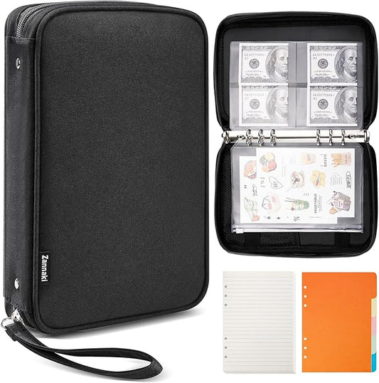 Zannaki A5 Zipper Binder with Binder Pockets, Dividers, Refill Paper, 6 Ring Refillable Binder Notebook for Personal Planner Journal Cash Budget Diary File Album Photocard Portable Travel Organizer