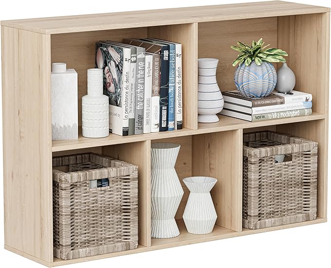Wooden Cube Storage Organizer with Closed Back Panel, 11in Cube Shelf Opening, Bookshelf, Display Shelf,Closet Cabinet for Home and Office (White Oak, 5-Cube 35.98L*9.45W*24.09H)