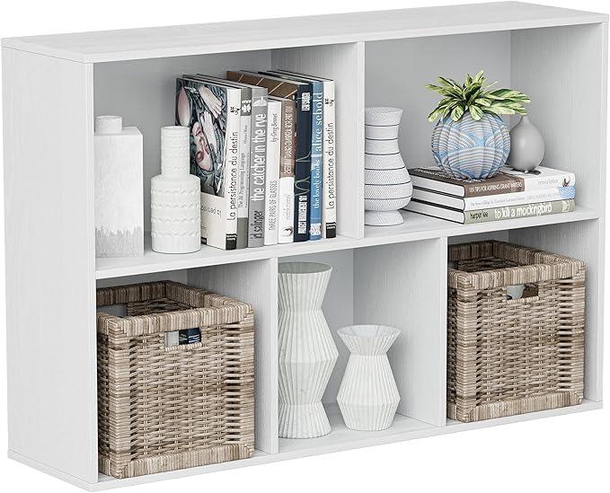 Wooden Cube Storage Organizer with Closed Back Panel, 11in Cube Shelf Opening, Bookshelf, Display Shelf,Closet Cabinet for Home and Office (Embossed White, 5-Cube 35.98L*9.45W*24.09H)