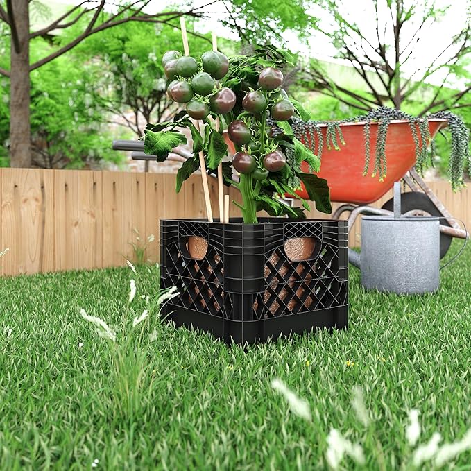 13 in. x 13 in. x 11 in. Heavy-Duty Black 16 Qt Milk Crate – Stackable Storage Container with Handles