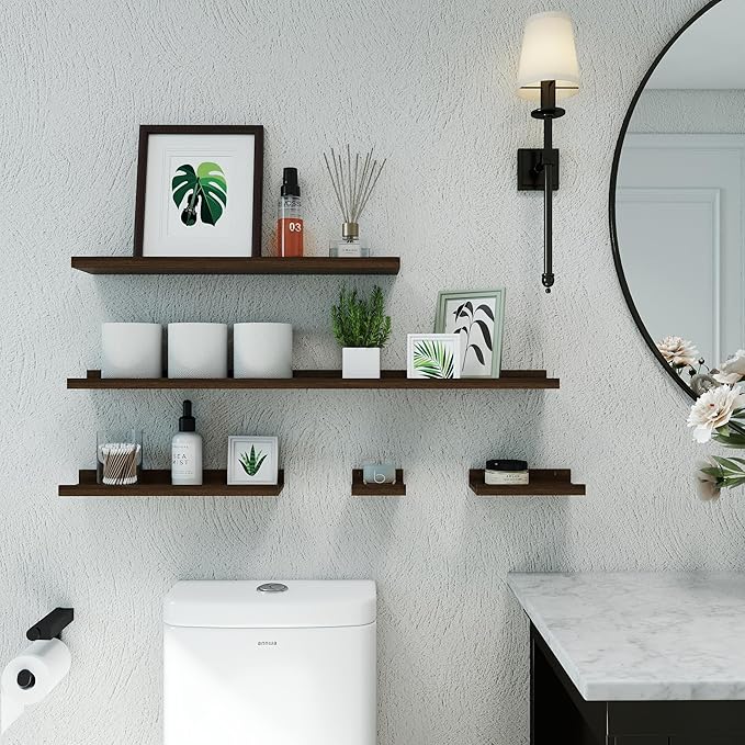 White Floating Shelves for Wall Decor, Long Wall Mounted Storage Shelf for Bedroom, Living Room, Bathroom, Kitchen, Nursery, Display Picture Ledge Shelf with Lip Set of 2-48 Inches, Walnut