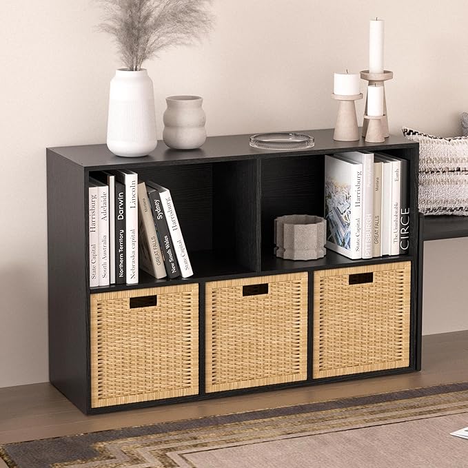 Wooden 5 Cube Storage Organizer with Closed Back Panel,White Cube Shelf Cubby Storage Organizers with Compartments for Living