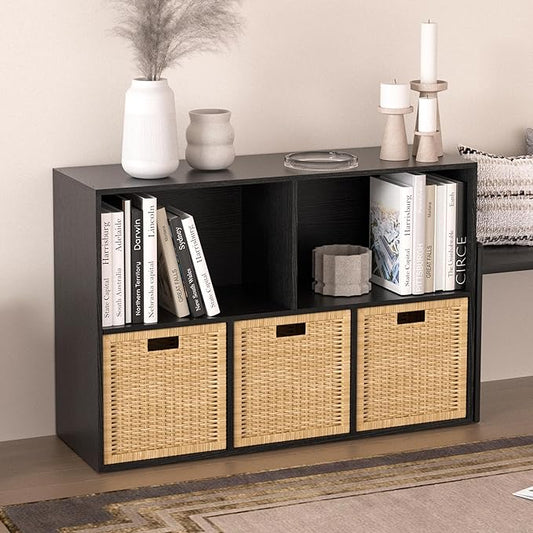 Wooden 5 Cube Storage Organizer with Closed Back Panel,White Cube Shelf Cubby Storage Organizers with Compartments for Living