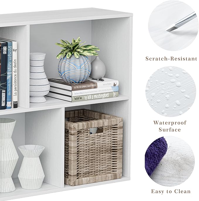 Wooden Cube Storage Organizer with Closed Back Panel, 11in Cube Shelf Opening, Bookshelf, Display Shelf,Closet Cabinet for Home and Office (Embossed White, 5-Cube 35.98L*9.45W*24.09H)