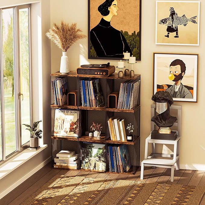 1 Cube Record Holder Vinyl Record Storage Furniture,DIY Stackable 40-55 Records Visualize Record Holder Album Storage Box Cube Wooden Organizer Crate Records Cabinet Record Vinyl Storage