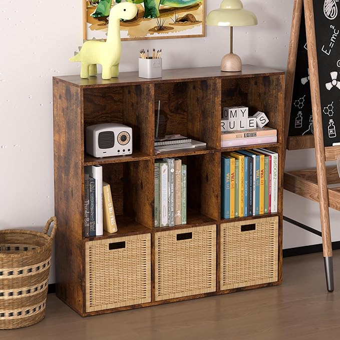 Wooden 9 Cube Storage Organizer with Closed Back Panel,White Cube Shelf Cubby Storage Organizers with Compartments for Living