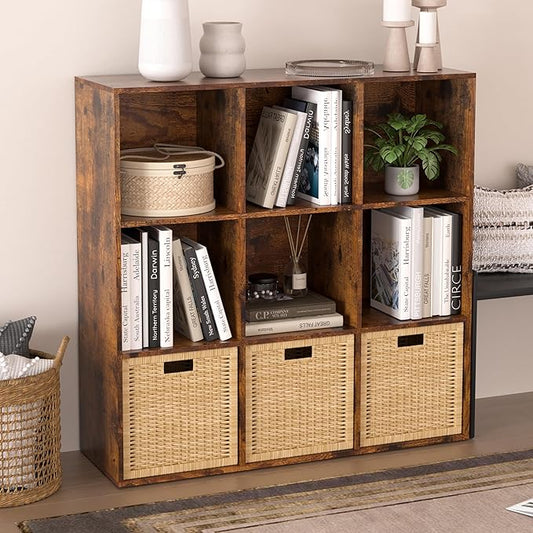 Wooden 9 Cube Storage Organizer with Closed Back Panel,White Cube Shelf Cubby Storage Organizers with Compartments for Living