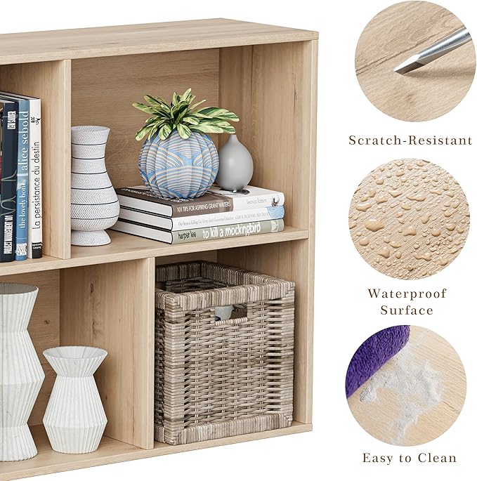 Wooden Cube Storage Organizer with Closed Back Panel, 11in Cube Shelf Opening, Bookshelf, Display Shelf,Closet Cabinet for Home and Office (White Oak, 5-Cube 35.98L*9.45W*24.09H)