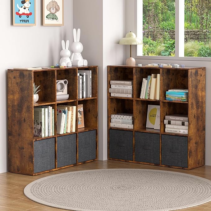 Wooden 9 Cube Storage Organizer with Closed Back Panel,White Cube Shelf Cubby Storage Organizers with Compartments for Living