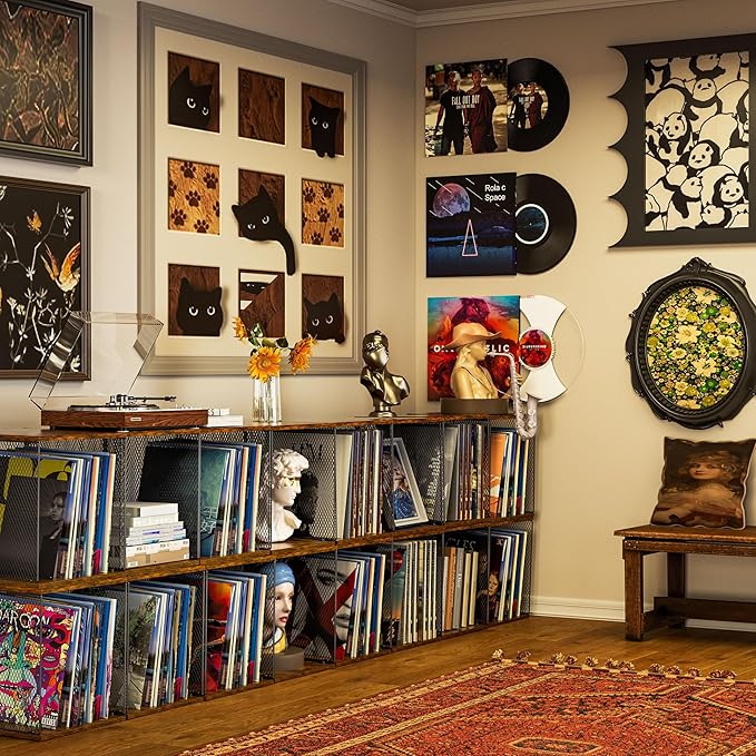 1 Cube Record Holder Vinyl Record Storage Furniture,DIY Stackable 40-55 Records Visualize Record Holder Album Storage Box Cube Wooden Organizer Crate Records Cabinet Record Vinyl Storage