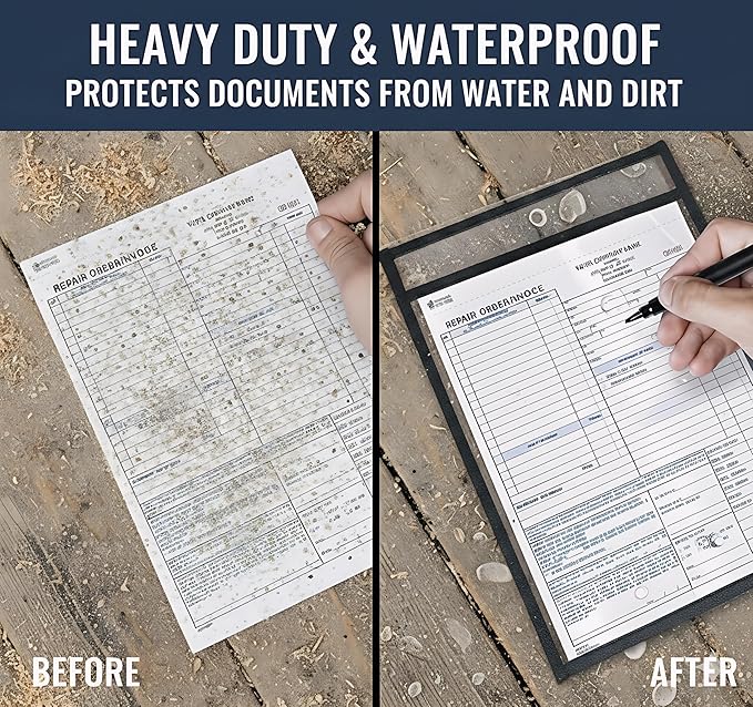 10 Pack Job Ticket Holders 9x12 - Clear Sheet Protectors - Reusable Dry Erase Pocket Sleeves for Shop, Office & Classroom - Clear Work Order Plastic Sleeves & Shop Ticket Holders with Hanging Eyelet