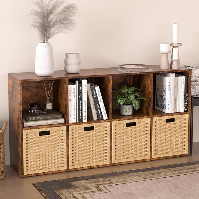 Wooden 8 Cube Storage Organizer with Closed Back Panel,White Cube Shelf Cubby Storage Organizers with Compartments for Living