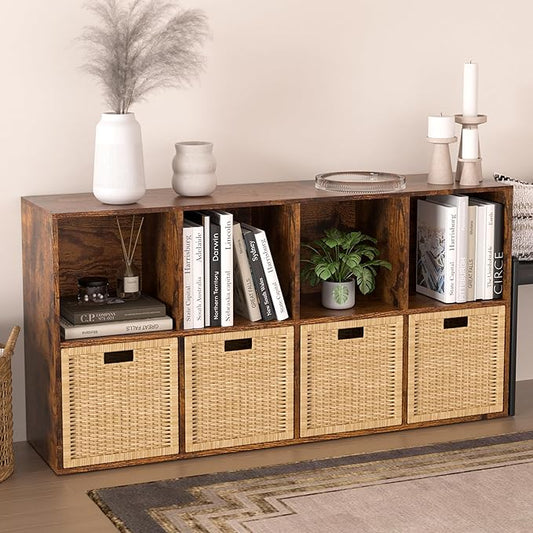 Wooden 8 Cube Storage Organizer with Closed Back Panel,White Cube Shelf Cubby Storage Organizers with Compartments for Living