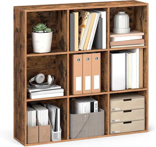 VASAGLE Custos Collection - Bookshelf, Bookcase, Cube Shelf with 9 Compartments, 9.4 x 38.6 x 38.6 Inches, Storage Shelf, for Living Room, Home Office, Dining Room, Rustic Brown ULBC477K01