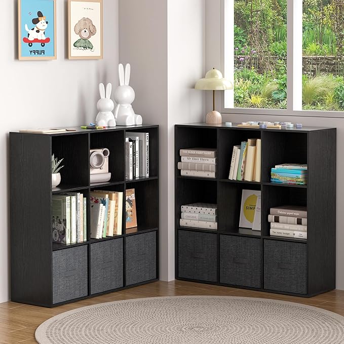 Wooden 9 Cube Storage Organizer with Closed Back Panel,White Cube Shelf Cubby Storage Organizers with Compartments for Living