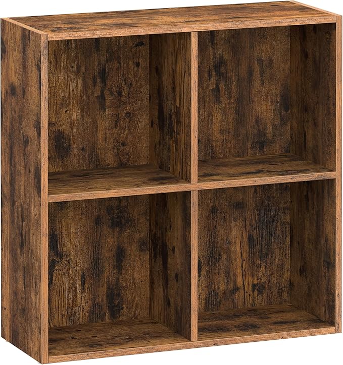 VASAGLE Custos Collection - Bookshelf, Bookcase, Cube Shelf with 4 Compartments, 9.4 x 26 x 26 Inches, Storage Shelf, for Living Room, Home Office, Dining Room, Rustic Brown ULBC476K01
