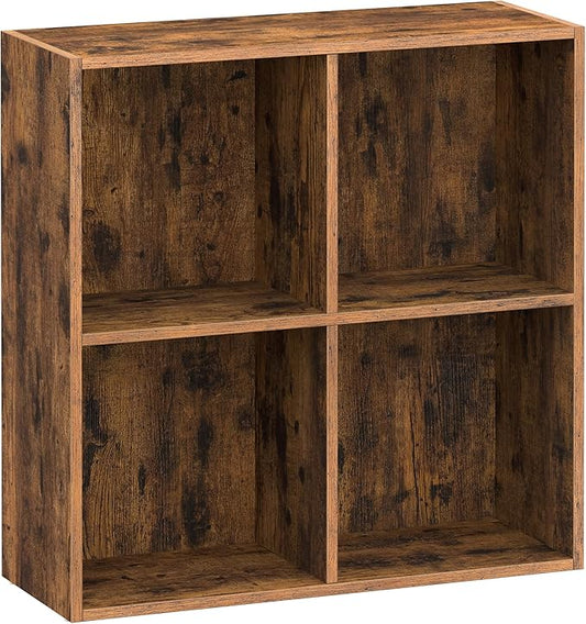 VASAGLE Custos Collection - Bookshelf, Bookcase, Cube Shelf with 4 Compartments, 9.4 x 26 x 26 Inches, Storage Shelf, for Living Room, Home Office, Dining Room, Rustic Brown ULBC476K01